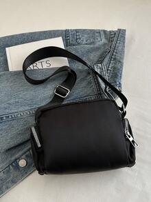 Ví đeo chéo mini đựng tiền xu, kiểu dáng cổ điển thời trang, chất liệu nylon màu trơn, thiết kế chữ cái trang trí, túi đeo vai có khóa kéo, nhiều ngăn, thích hợp cho các hoạt động thể thao ngoài trời, du lịch, mua sắm, đi làm, dự tiệc, hẹn hò và các dịp khác, túi xách thời trang dành cho nữ. - màu đen - Xem 4