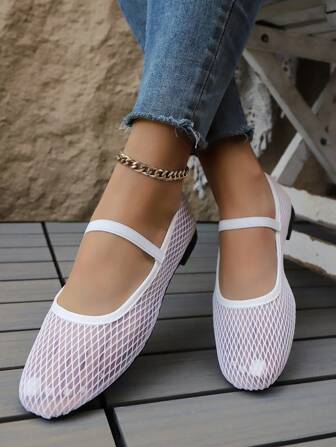 Nuevos Estilo de Bailarinas Planas con Tiras de Malla, Zapatos Transpirables y de Moda, Tipo Slip-On, con Suela Suave, Apropiados para Vestidos, Verano