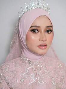 1 chiếc khăn trùm đầu trang trí lễ cưới Hồi giáo, khăn trùm đầu bằng vải chiffon màu trơn đính ngọc trai dành cho nữ. - màu đặc - Xem 7