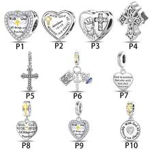 1 pieza Colgante con cruz y corazón plateado en plata de ley 925, adecuado para pulsera, collar DIY y uso diario de mujer