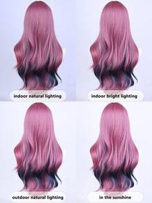 Blue Pink Bangs Wavy Long Wig 26 Inches For Party Styling Versatile Fashion Look