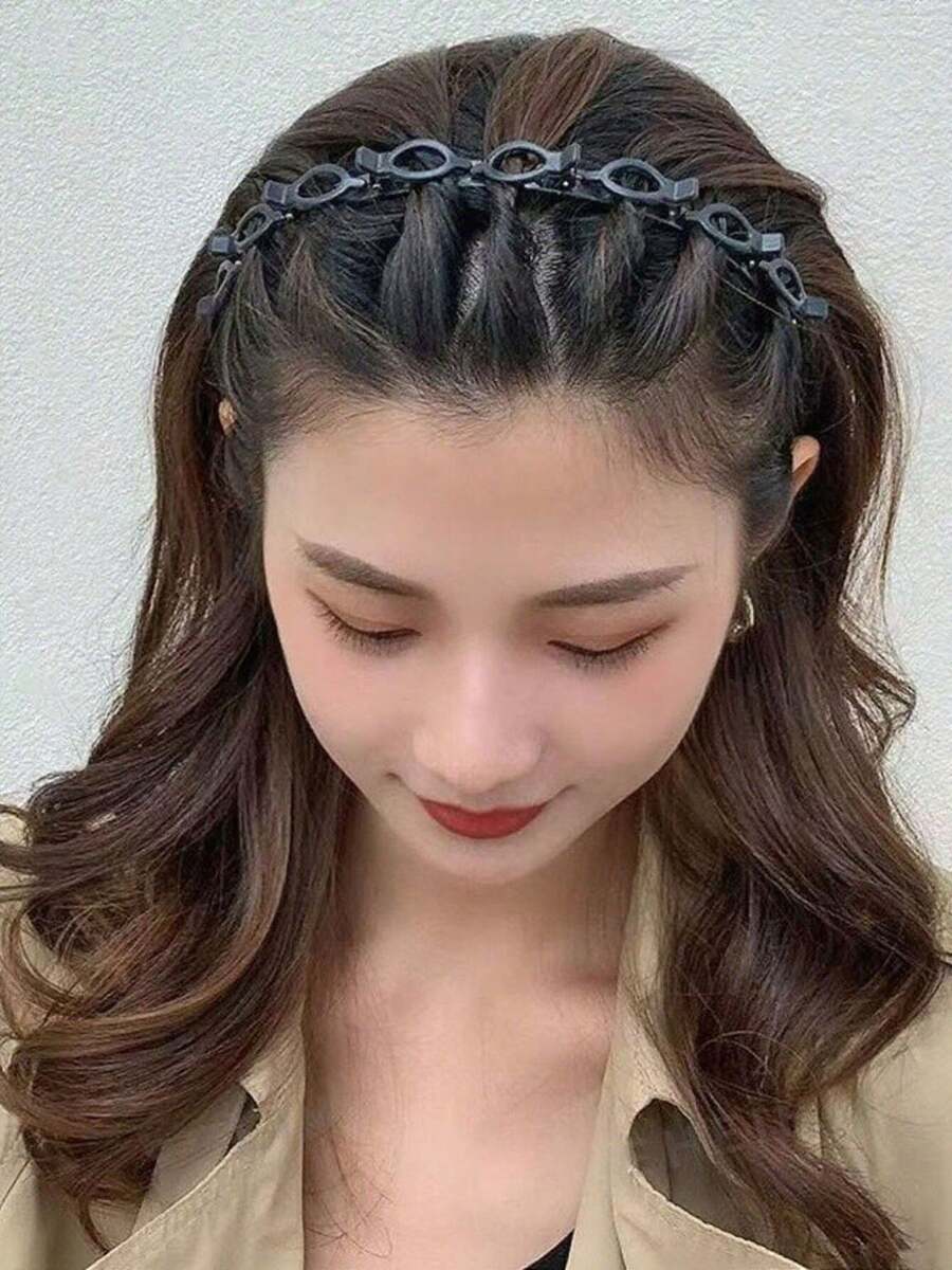 1个女士黑色镂空编织防滑发箍，时尚DIY发饰，适合日常佩戴，发饰，发带，女士发箍，家居美容女士配饰礼品，女士头饰，夏季，假日，旅行 - 黑色 - 查看 1