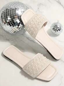 Elegante Damen Flache Sandalen mit Strass Verzierung