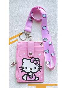Sanrio 1 PC Hello Kitty Pink Lanyard With Card Holder – Cute Cartoon Design For ID, Access, Student & Work Badges – Neck Strap For Easy Carrying
