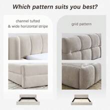 YOGLAD Modern Beige Queen Size Platform Bed Frame Upholstered With Soft Chenille Fabric, Premium Thickly Padded Headboard & Solid MDF Frame (Durable No-Wobble Design) -  Luxury Bed With Easy Assembly Kit, Hotel Style Bedroom Furniture For Master, Bedroom, Trending Contemporary Bed Frame With Storage Option & Noise-Free Structure