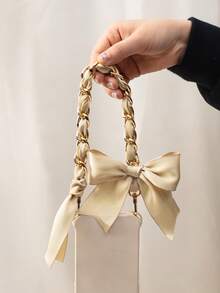 1pc Phone Lanyard With Bowknot, Metal Chain Scarf Braided Cord Phone Charm Accessory, Ribbon Electroplated Decor