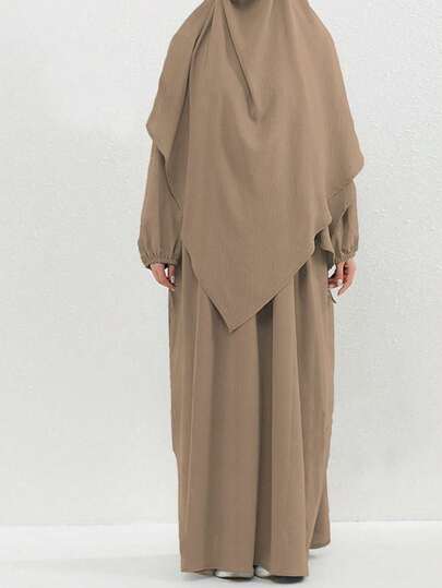 1 Set CEY Headscarf With Ties + Muslim Dress, Khimar Abaya For Women, Classic & Versatile For Daily Wear, Prayer, All Seasons