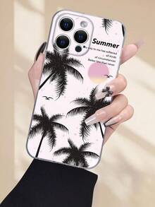 1pc Coconut Shadow Pattern Phone Case, Fashionable Minimalist Transparent Phone Cover, Full Lens Protection, Compatible With Iphone 16/15/14/13/12/11 Pro Max/X/XS/XS MAX/7/8/PLUS And Series, Great Gift For Coworkers, Friends, Family, Couples, Birthdays, Holidays - Clear - View 1