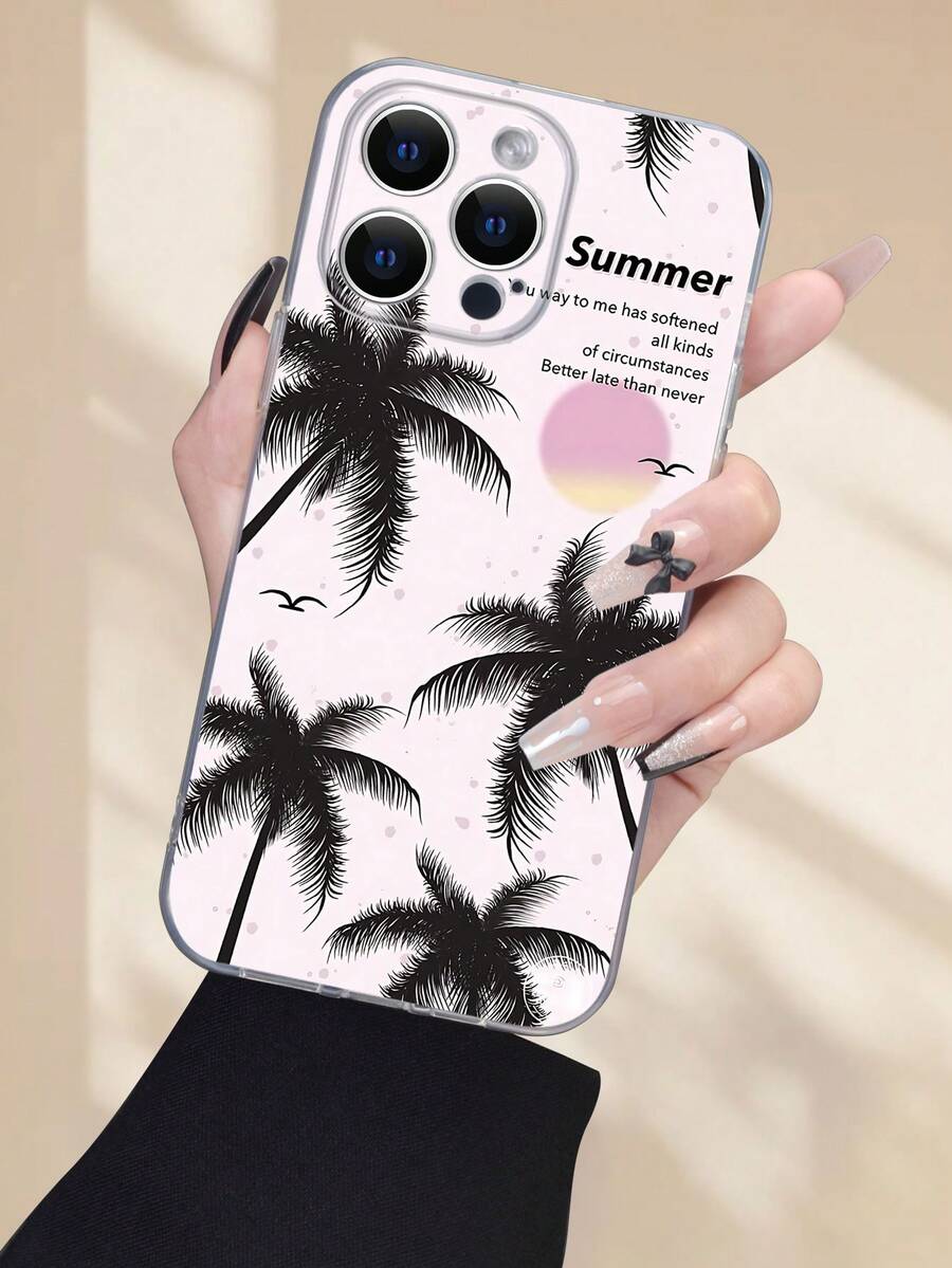 1pc Coconut Shadow Pattern Phone Case, Fashionable Minimalist Transparent Phone Cover, Full Lens Protection, Compatible With Iphone 16/15/14/13/12/11 Pro Max/X/XS/XS MAX/7/8/PLUS And Series, Great Gift For Coworkers, Friends, Family, Couples, Birthdays, Holidays - Clear - View 1