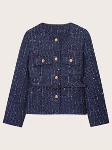 Elegant Commuter Thick Fabric Waist Belt Long Sleeve Jacket, Spring/Autumn