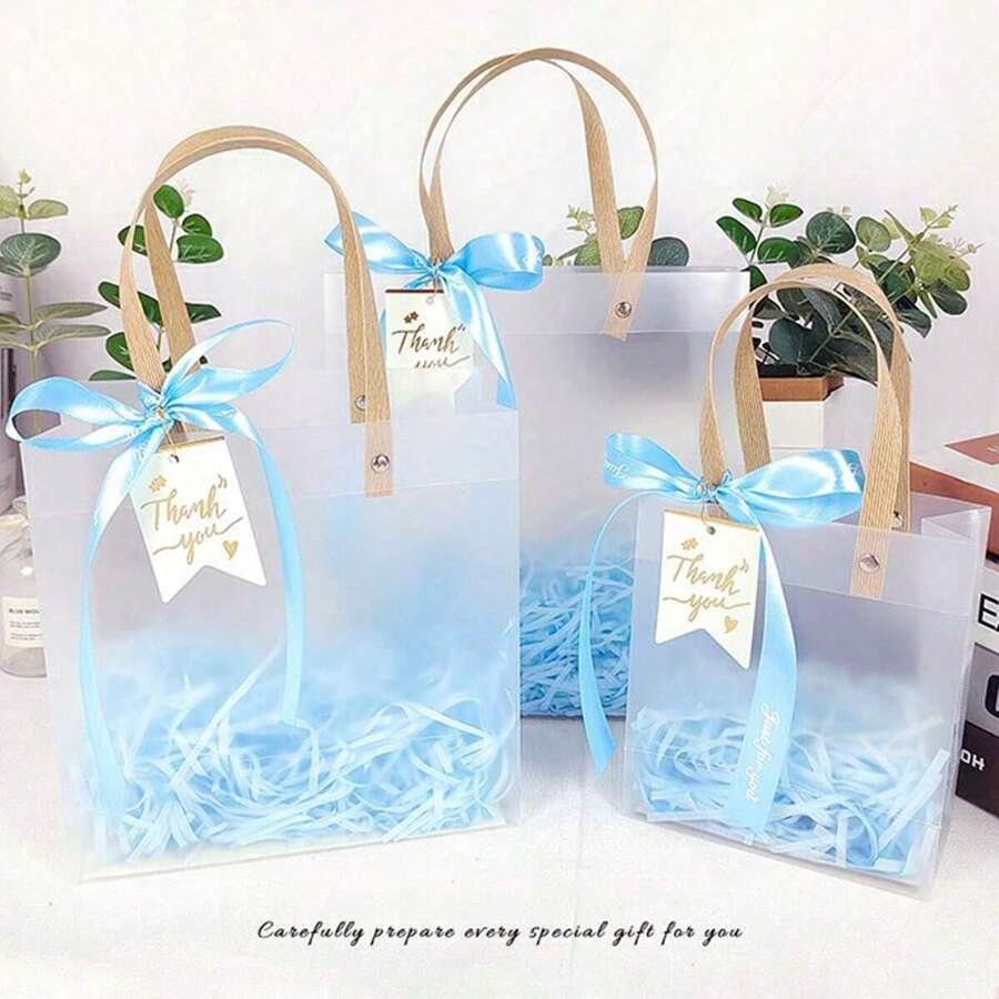 Bolsa de regalo azul + Cinta azul + Colgante de tarjeta + Conjunto de decoración de hierba falsa de imitación, reutilizable, diseño de mano, adecuado para embalaje de regalos de fiesta, recuerdos de boda, embalaje de productos minoristas, cumpleaños, embalaje de recuerdos, regalos románticos y embalaje de regalos para expresar amor, Navidad