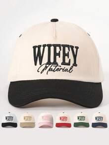 1 件可调节刺绣“WIFEY”拼色棒球帽，休闲防晒帽，适合春秋季旅行海滩，Y2K 风格年轻男士 - 棒球帽 - 查看 14