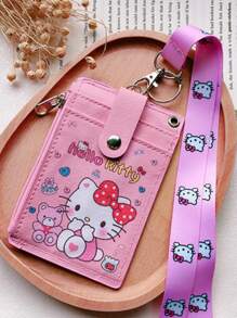 Sanrio 1 PC Hello Kitty Pink Lanyard With Card Holder – Cute Cartoon Design For ID, Access, Student & Work Badges – Neck Strap For Easy Carrying