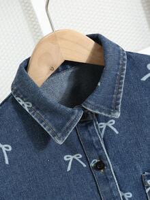 Girls/Teens' Casual Fashion Blue Pocket Butterfly Denim Long Sleeve Jacket