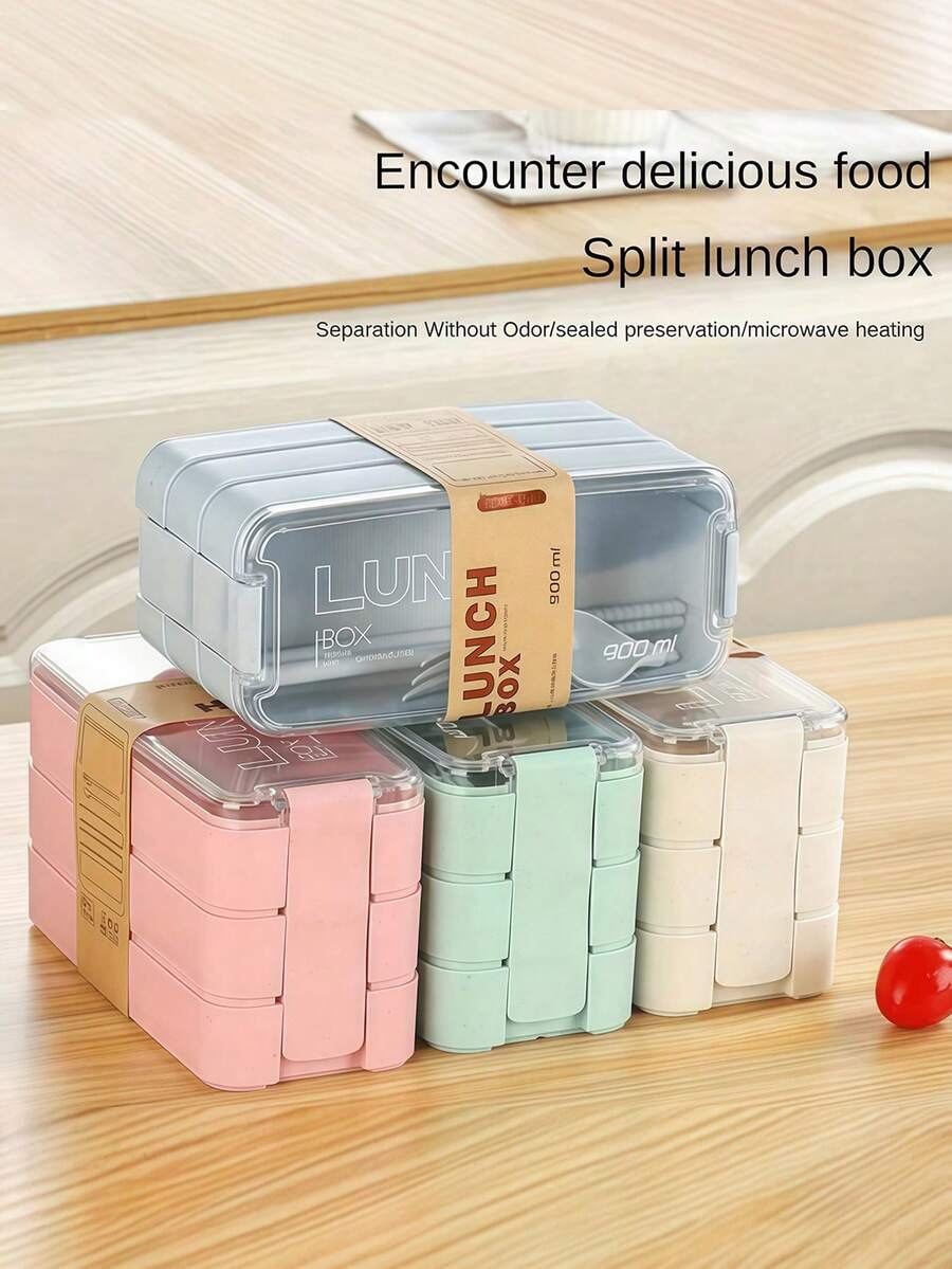 1 Set Bento Box, 3-in-1 Bento Box Set, 3 Fächer Behälter, Erwachsenen Lunchbox mit Unterteilungen, Besteck, mikrowellen- und spülmaschinenfest, geeignet für Mittagessen, Snacks, Schule und Reisen, Schulsachen, Weihnachten, Weihnachtsgeschenke