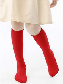 2 Paar Kinder Einfarbige gestreifte atmungsaktive lange Socken, geeignet für alle Jahreszeiten, Jungen und Mädchen - Rot - Übersicht 2