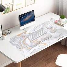 Large Keyboard Mouse Pad Set, Extended Mouse Pad+Keyboard Wrist Rest Support, Memory Foam Ergonomic Easy Typing, 4Pcs (35.4*15.9 In) Desk Pad Set For Home Office Study Game - Colorful-671326 - WhiteMarble - View 8