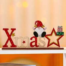 1pc Christmas Decorations Wooden Christmas Tabletop Decor - Festive Centerpiece With Santa Claus Elves And Christmas Letter Signs, Perfect For Christmas Party Dinner Decorations And Party Table Top Decorations Home Decor Room Decor - Multicolor - View 2
