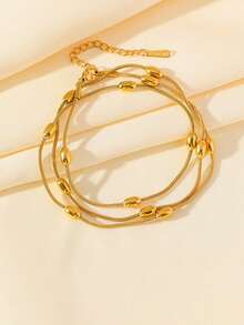 1 Set de Joyería de Collar y Pulsera de Acero Inoxidable Multicapa de Lujo, Estilo Minimalista Elegante, Versátil para Regalo o Uso Diario - Amarillo Oro - Ver 5