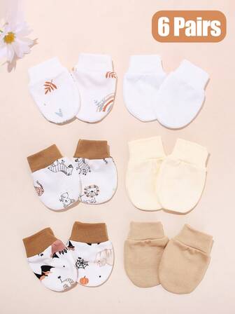 6 pares de manoplas antiarañazos con diseños de dinosaurios bebé, cebra y arcoíris, suaves y lindos para recién nacidos, uso diario y celebraciones