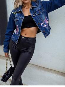 Chamarra dama mujer femenina casual trabajo oficina juvenil moderna sexy estampada mariposa dia noche formal fiesta surprise jeans - Azul - Ver 1