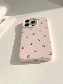 1 pieza Funda de teléfono TPU mate con cobertura completa, a prueba de caídas y resistente a arañazos, con diseño lindo de cerezas rosas, compatible con iPhone 16, 15, 14, 13, 12, 11 Pro Max, a prueba de agua y golpes - Multicolor - Ver 3