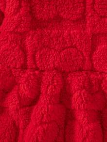 Girls' Casual Solid Color Long Sleeve Hooded Plush Warm Reversible Knee-Length Dress, Autumn/Winter - Red - View 5