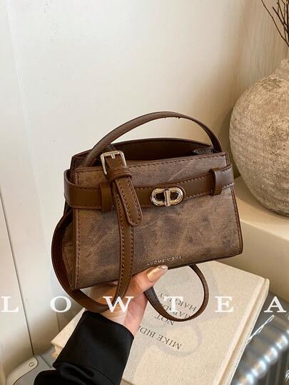 low tea 新款夏季荔枝纹女士手提包，时尚可调节肩带斜挎包，简约纯色高端金属装饰单肩通勤包，女士时尚钱包