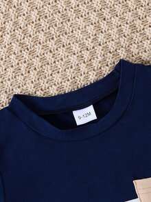 2pcs Baby Boy Casual Colorblock Long Sleeve Sweatshirt And Faux Drawstring Pants Set, Autumn