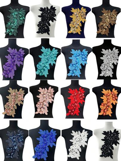 3D Beaded Lace Embroidered Patches, Rhinestone Sequin Appliques, For Clothing Decoration, Bridal Gown Accessories, DIY Sewing Crafts