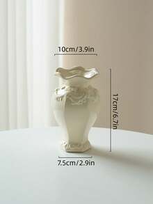 Cirelle 1个复古风格浮雕陶瓷花瓶，圆形玫瑰花图案，桌面花盆，客厅卧室办公室户外婚礼餐桌中心装饰花瓶，家居装饰，母亲节礼物 - 乳白色 - 查看 10