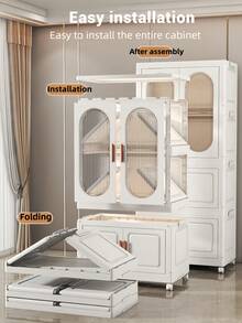 Foldable Children Clothing Storage Wardrobe With Wheels, Children's Wardrobe Portable Closet,Hanger & Layering PP Bedroom Storage Cabinet , Quick Easy Installation Portable Armoire For Bedroom Daily Clothes Sundries Storage - White - View 4