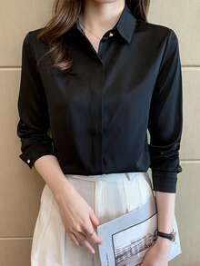YUXIN A Must - Have For Women All Year Round! Satin Long - Sleeve Shirts In Multiple Colors, Exquisite Collar Hidden Stitching Details, Metal Buttons Show High - End Style, Suitable For Both Workplace And Leisure