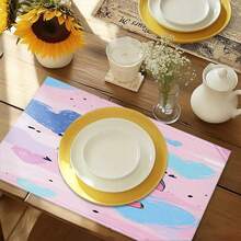 {Authorized} Disney 4pcs Colorful Design PlacematsCute Stitch "LOVE" Themed Table Mats, Kawaii Disney Inspired Placemats For Dining Room, Kitchen Decor, Party Supplies, Dish Mat, Heat Resistant Waterproof Tablecloth, Durable Cotton Linen Blend, Set Of 2/4 For Holiday GiftsSuitable For Dining Room, Kitchen, Coffee Table And Home Decoration, Perfect For Holiday Parties And Gatherings, Party Table Decoration - Mixed Colors - View 3