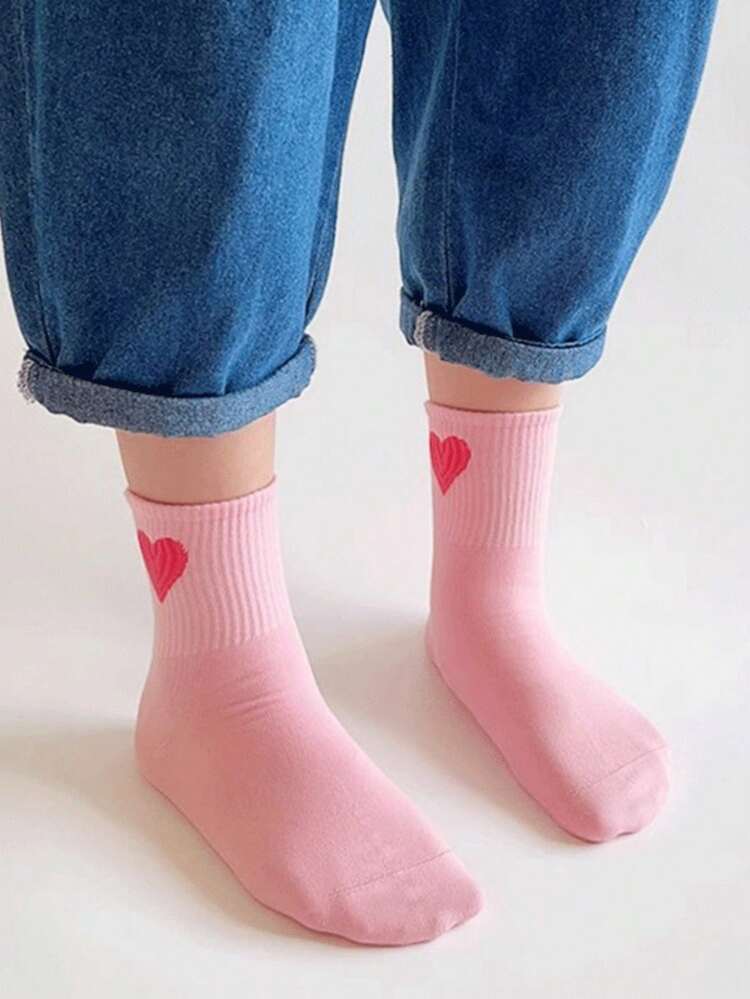 5 Pairs/10 Pairs Spring & Summer Heart Pattern Mid-Calf Socks, Thin Breathable Sports Socks, Soft Pastel Colors, Comfortable Casual Wear - Multicolor - View 6