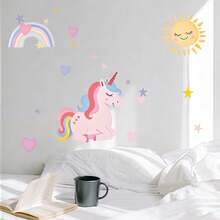 1 件彩虹独角兽自粘墙贴心形唯美童话女孩风格儿童房装饰贴纸适用于客厅、卧室、浴室、家居装饰、贴纸、墙贴花、乙烯基贴花用于家庭浴室装饰、春季装饰让您的家焕然一新、节日装饰贴纸礼物生日毕业 - 彩色 - 查看 9