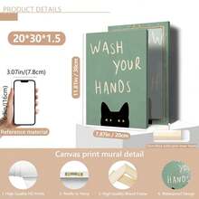 1pc Fun Cat Art Print - 'Please Wash Your Hands' Bathroom & Toilet Decor, Wall Art For Home, Office, Cafe, Perfect Room Decor,Suitable For Home Decor,Room Decor,Bedroom Decor,Living Room Decoration,Bathroom Decor,Wall Decor,Optional Wall Art With Frame