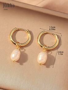Hihho 1對時尚人造珍珠裝飾耳墜適合女士日常裝飾 - 銀色 - 查看 8
