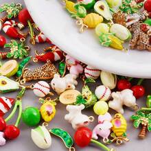 2/4/9pcs Mixed Colorful 3D Alloy Drip Oil Cute Animal, Fruit, Food, Marine Life Series Pendant DIY Necklace, Bracelet, Earring Jewelry Making Accessories