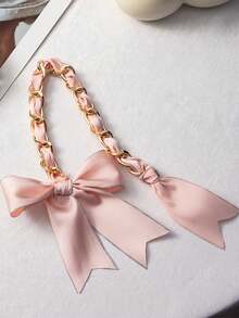 1pc Phone Lanyard With Bowknot, Metal Chain Scarf Braided Cord Phone Charm Accessory, Ribbon Electroplated Decor