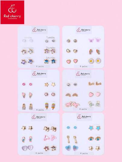 6 أزواج من أقراط الخرز الصناعي بشكل قلب وكوكب، مناسبة للارتداء اليومي لإضافة لمسات مميزة لمظهرك