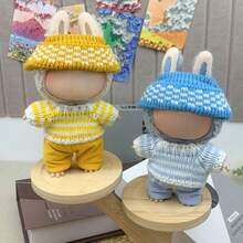 Ropa de muñeca de 6.69 pulgadas, compatible con Labubu, 1 set de decoración - Conjunto de sombrero de cubo, suéter y pantalones de moda, adecuado para muñecas de 6.69 pulgadas, accesorios lindos de BuLabu, para jugar y exhibir (muñecas no incluidas)