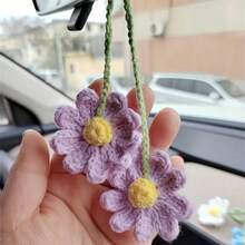 Accesorios colgantes para espejo de coche con estilo bohemio lindo, adorno de ganchillo de plantas artificiales, cesta colgante de plantas para espejo retrovisor, amuleto interior de coche, regalos de Navidad lindos para hombres y mujeres