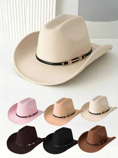 1PC Western Style Soft Hat Bohemian Leather Buttoned Cowboy Hat, This Is A Fashion Accessory Back To School, Suitable For All Occasions Such As Daily Casual Travel And Western Cowboy Parties, Festivals, Halloween Parties
