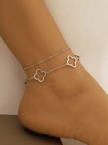 1pc Fashionable Minimalist Hollow Double-Layer Clover Anklet For Girl