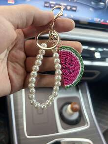 Handmade Beaded Watermelon Keychain Fashion Faux Pearl Chain Bag Charm Summer Fresh Decorative Accessory Bead Inlaid Bead Handmade Nail Beads Y2K - Multicolor - View 6