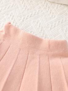 2 件女童条纹开衫和裙子套装，时尚设计优雅秋冬装，儿童礼物节日服装 - 白色 - 查看 7