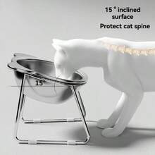 1pc Stainless Steel Cat Ear Shaped Elevated Pet Bowl, Universal For Cats & Dogs, Easy To Clean, Shatter-Resistant, Protects Pet Neck, Food Bowl