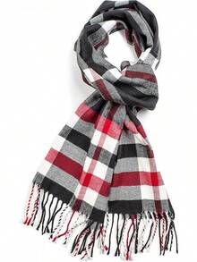 Soft Luxurious Classic Cashmere Feel Winter Scarf With Box, Cozy Warm Scarf - 黑紅格子圖案禮物 - 查看 4