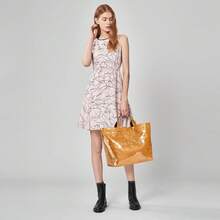 Stylish PVC Tote Purse For Women - Classy Handbag, Elevate Your Outfit With This Fashion Bag - Màu Khaki - Xem 4